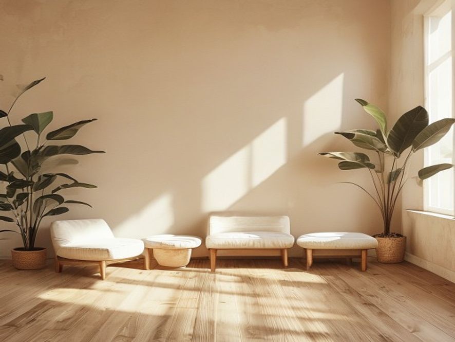 A trainer demonstrating perfect form in a fundamental bodyweight movement in a minimalist studio setting